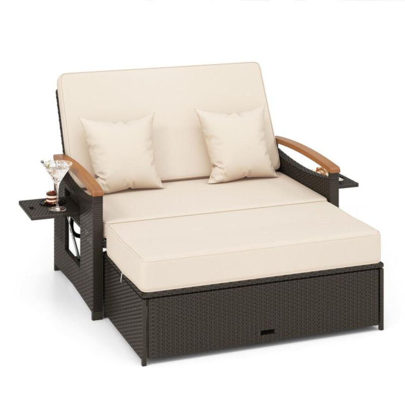 Hivvago Outdoor Wicker Daybed with Folding Panels and Storage Ottoman image number 0