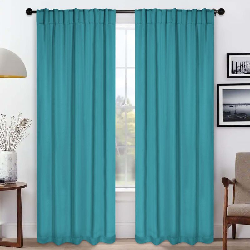 Blackout Window Curtains Set of 2 Solid Room Darkening Back Tab Panels image number 1