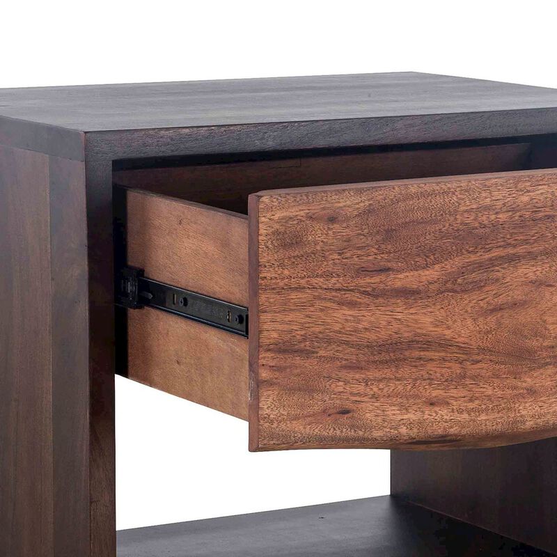 World Interiors Palermo 24-Inch Acacia Wood Live Edge Night Chest in Raw Walnut Finish