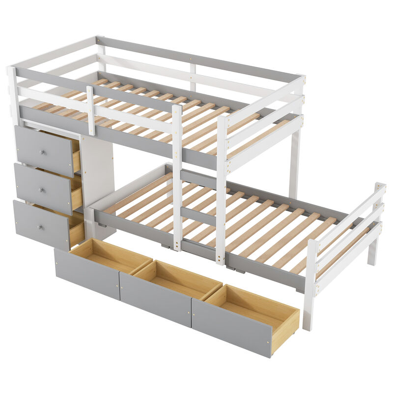Whisen Twin over Twin Loft Bunk Bed with Drawers and Ladder - Natural
