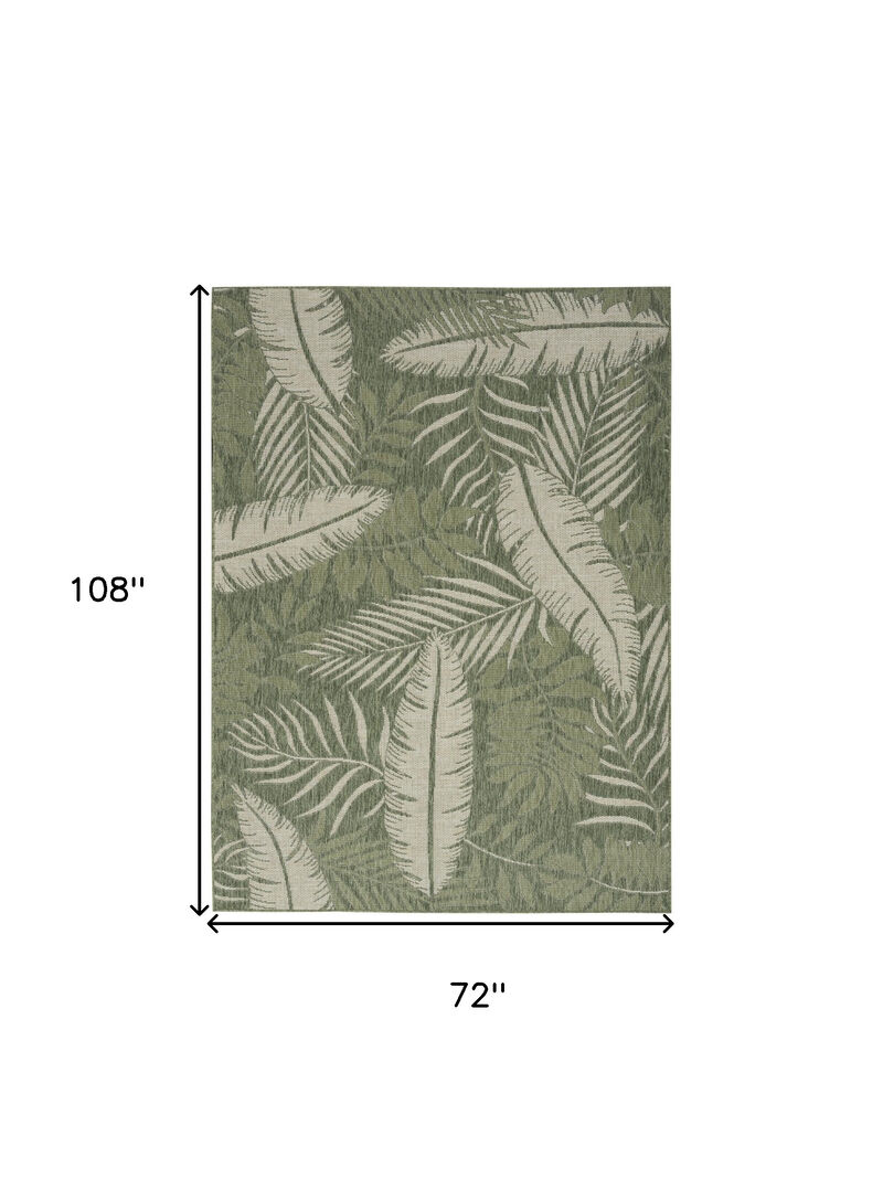 HomeRoots 6' X 9' Green And Ivory Palm Leaf Indoor Outdoor Area Rug image number 5
