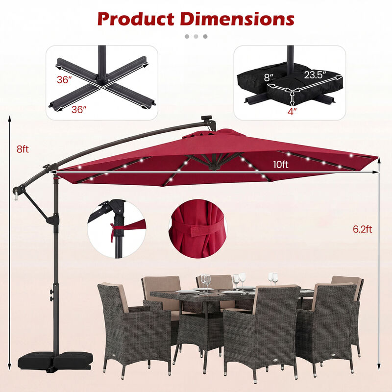 10 FT Solar LED Offset Cantilever Patio Umbrella Hanging Outdoor Market Umbrella image number 4