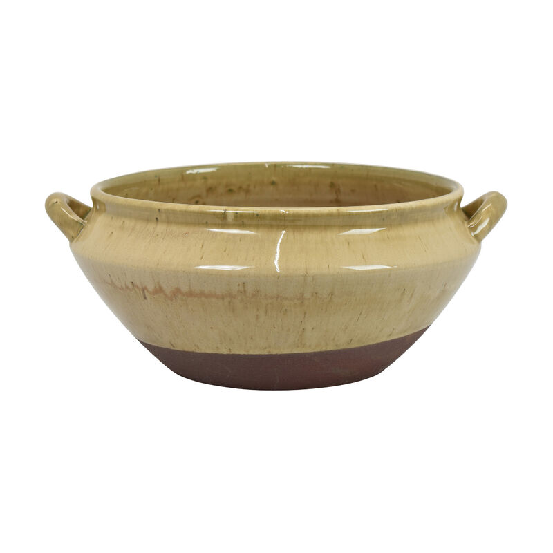 Decorative Serving Bowl, 2 Tone Rustic Brown Glazed Ceramic, 11 Inch image number 2