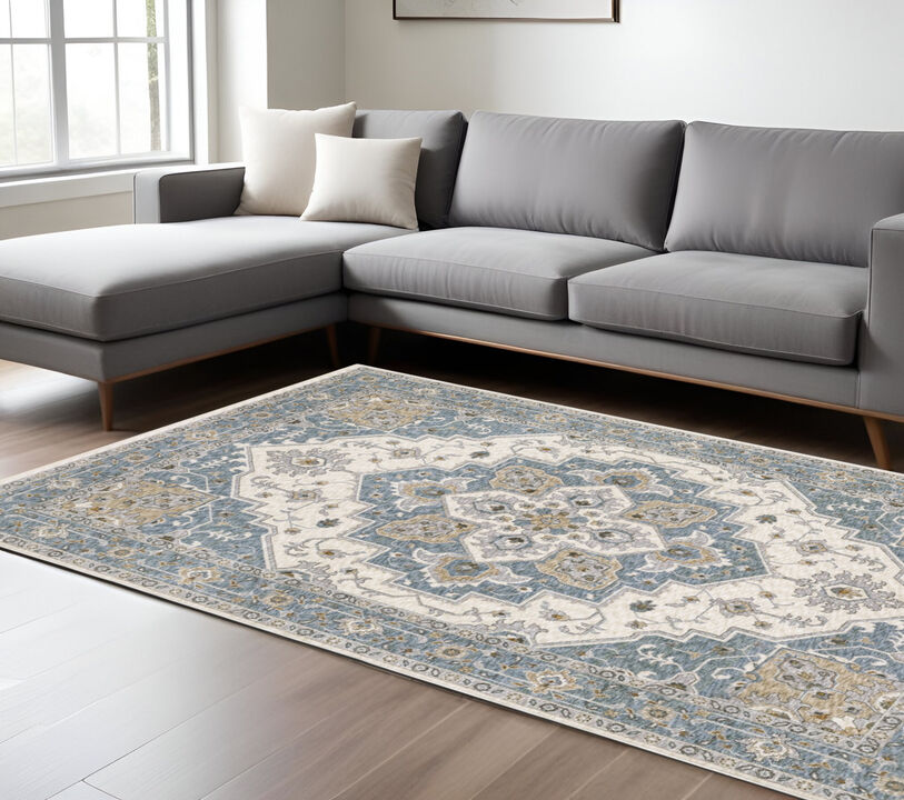 HomeRoots Medallion Distressed Area Rug With Fringe