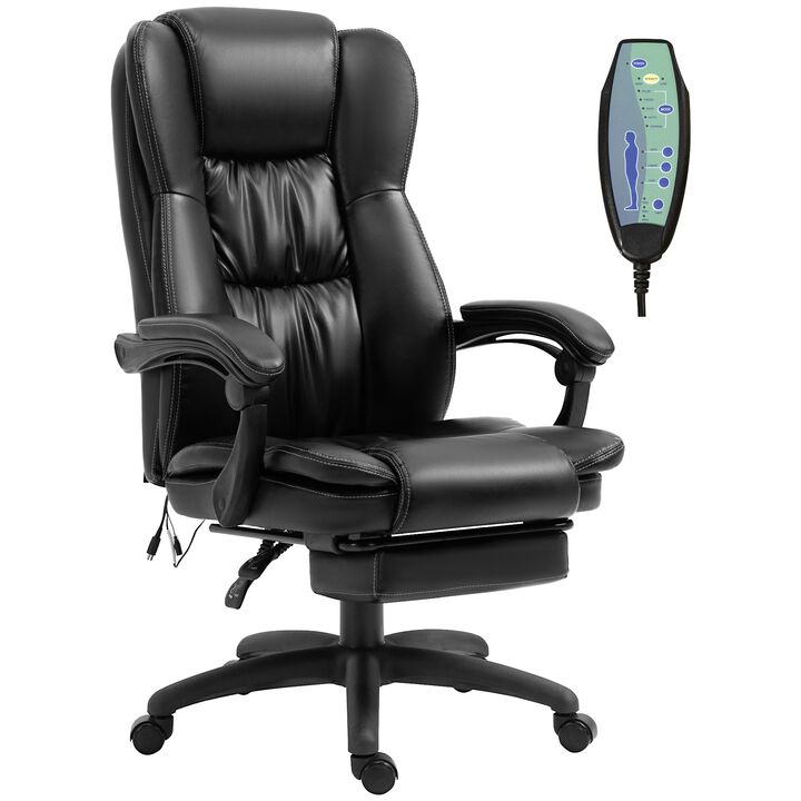 Leather Office Chair, High Back Executive Office Chair with 6 Point Vibration, 5 Modes and Retractable Footrest, Massage Office Chair, Black