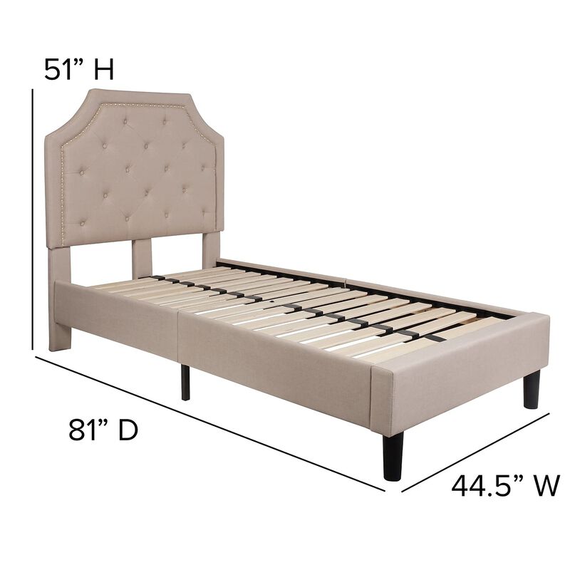 Flash Furniture Brighton Twin Size Tufted Upholstered Platform Bed in Beige Fabric