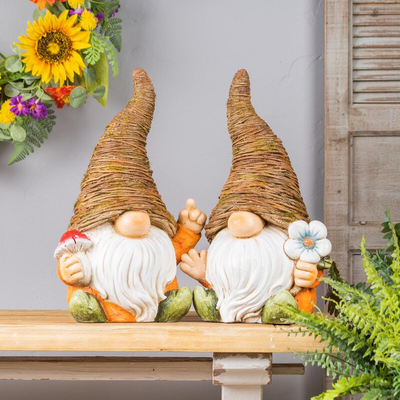 Gnome Figurines (Set of 2) &ndash; MGO Garden Statues for Outdoor Lawn, Yard, and Patio