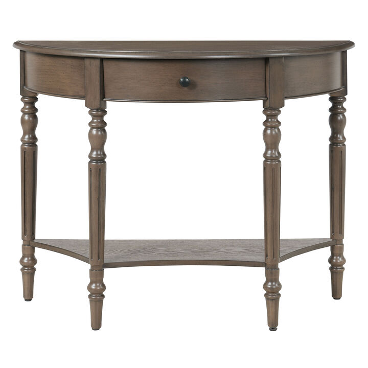 Merax Space-Saving Half-Moon Entryway Table with Storage Drawer & Lower Shelf