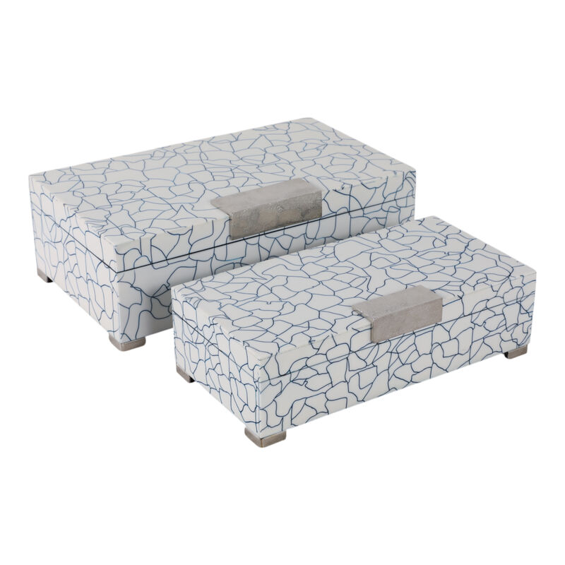 S/2 12/14" Squiggle Lines Footed Boxes, Navy/white image number 0