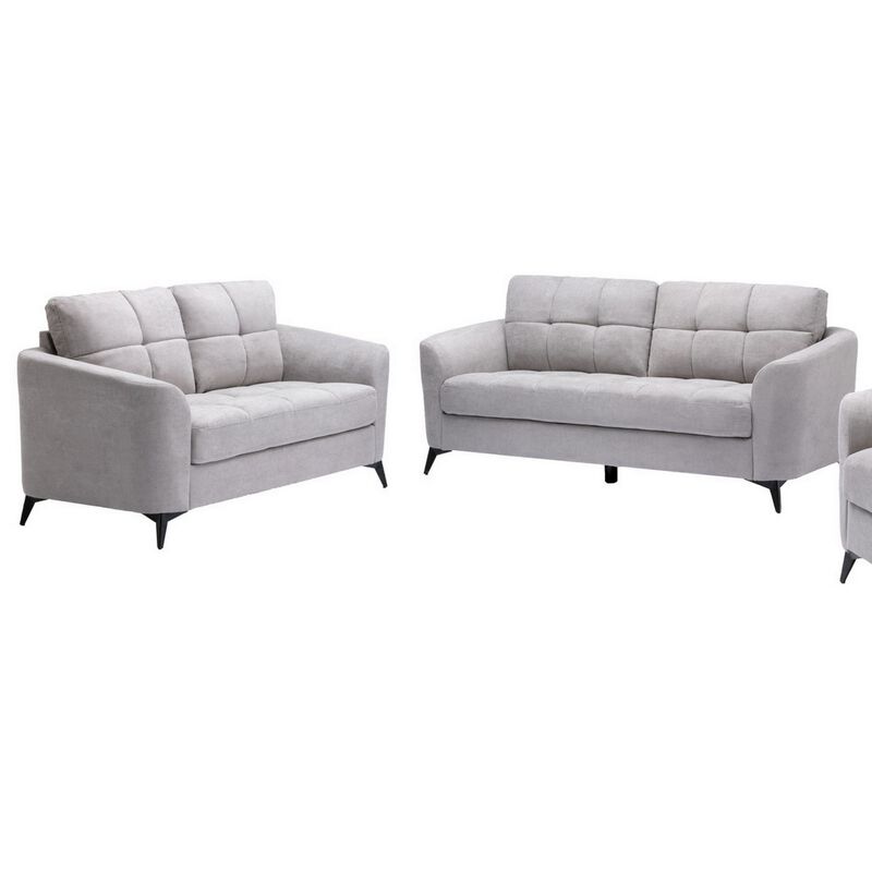 Odin 2 Piece Sofa and Loveseat Set, Tufted Cushions, Light Gray Linen Upholstery-Benzara image number 1