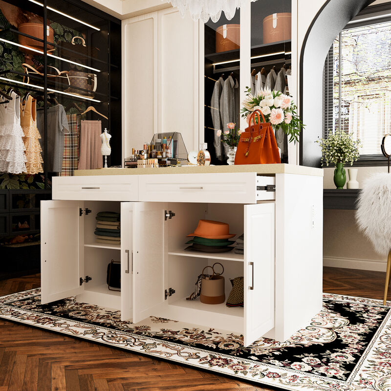 FUFU&GAGA Dresser with Storage & Drawers, MDF Construction with Stone-like Finish (61" W x 37.4" H x 29.1" D)Stone Pattern Top