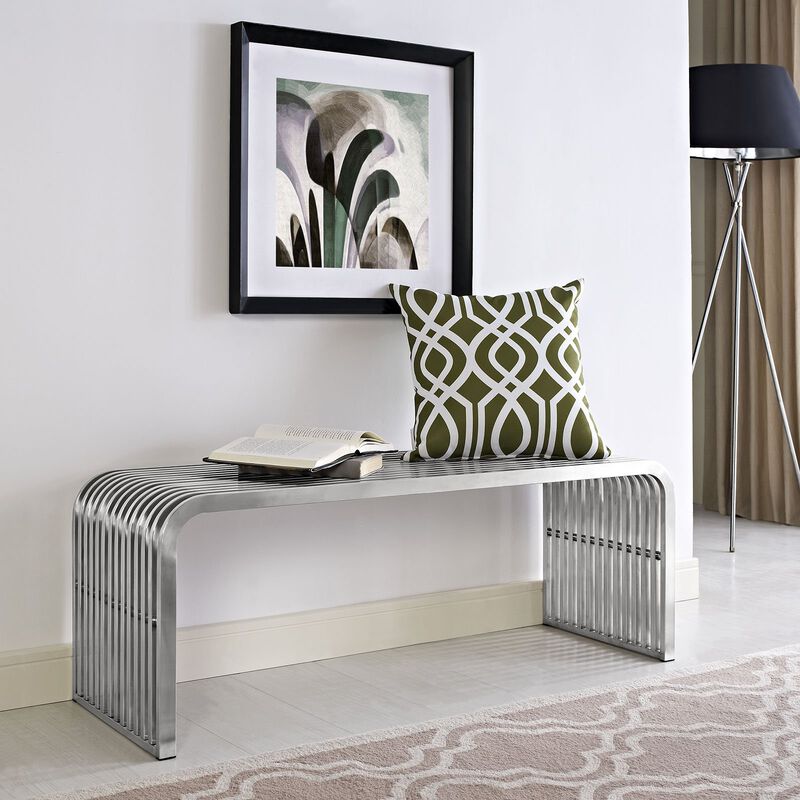 Silver Pipe Stainless Steel Bench image number 4