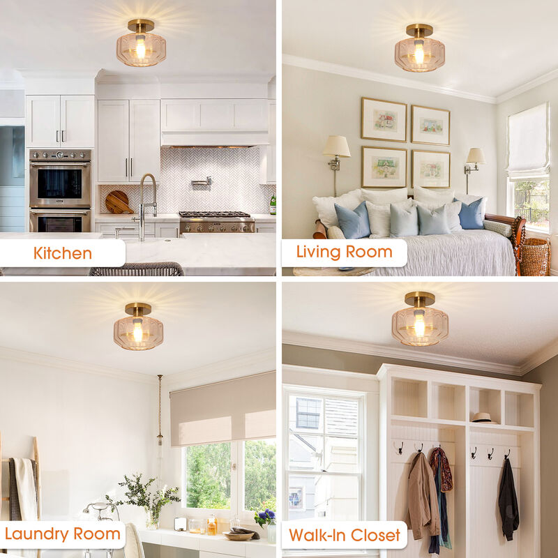 8.7" Modern Amber Glass Semi Flush Mount Ceiling Light