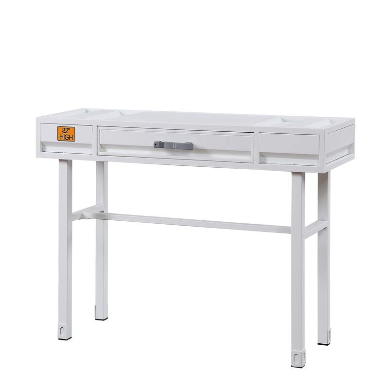 Industrial Style Metal and Wood 1 Drawer Vanity Desk, White-Benzara