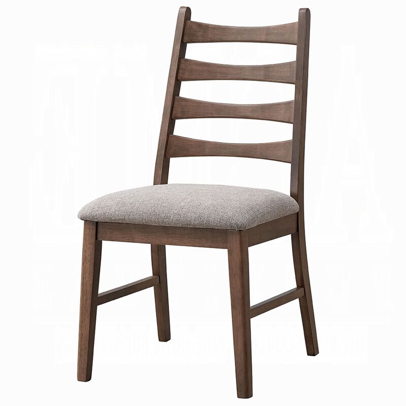Mea Dining Side Chair Set of 2, Slatted Back, Gray Linen Seat, Brown