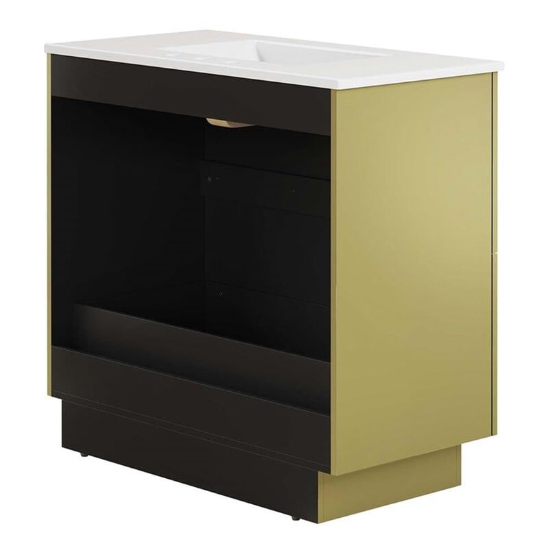 Modway Quantum Modern Bathroom Vanity with Ceramic Sink Basin and Storage Drawer, 36", White Gold image number 4