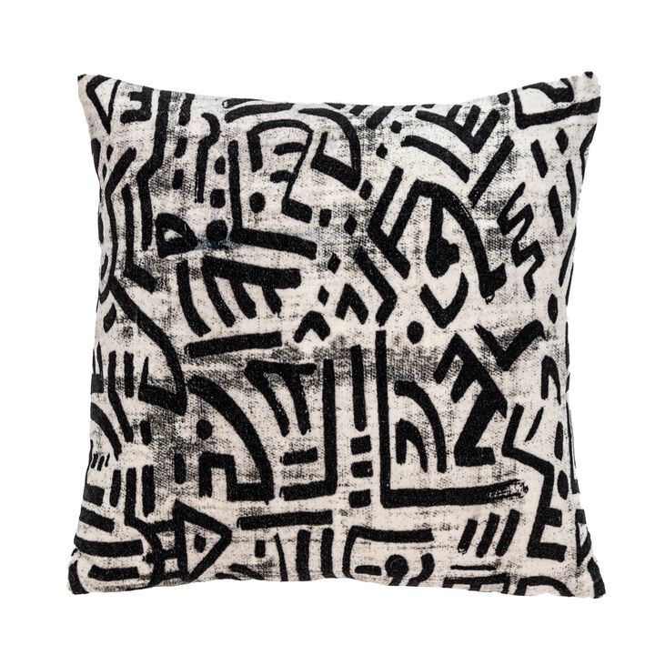 16" White and Black Transitional Throw Pillow