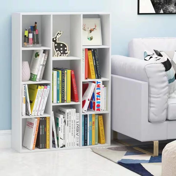 Hivvago Modern 42-inch High Bookcase with 11-Cube Open Shelves in White Wood Finish
