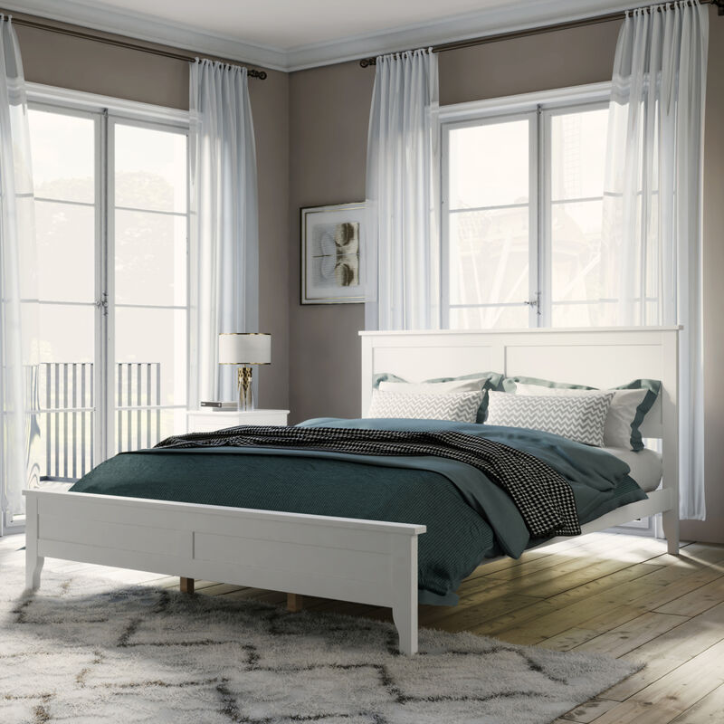 Modern White Solid Wood Queen Platform Bed