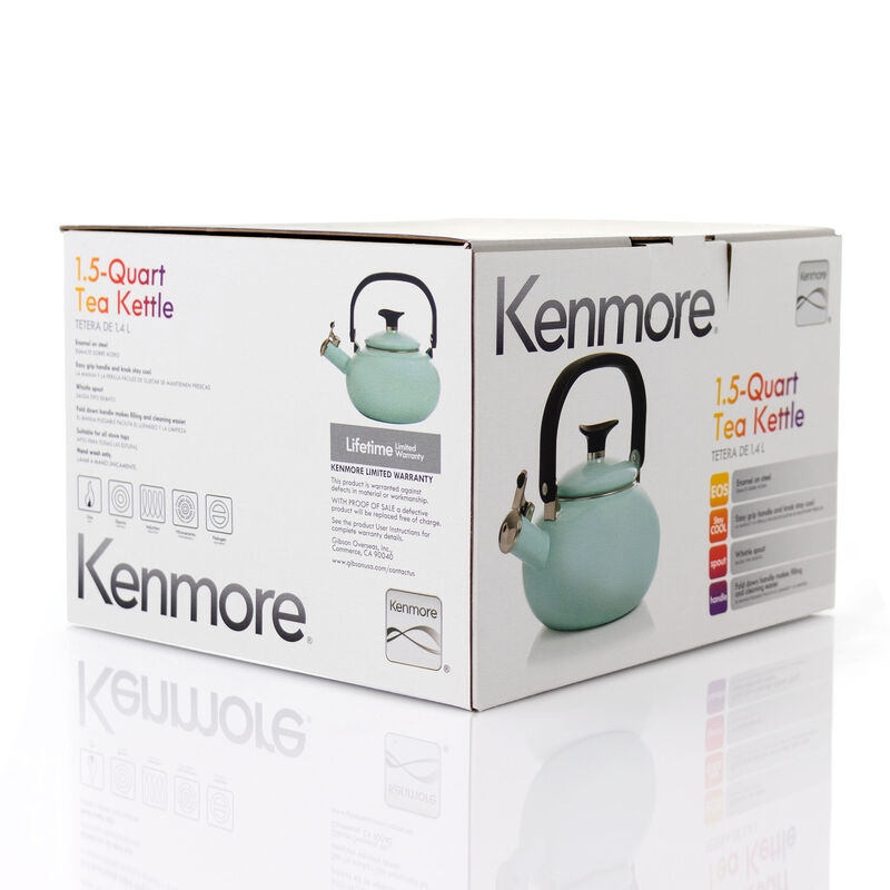 Kenmore 1.5 Quart Enamel On Steel Whistling Tea Kettle in Blue