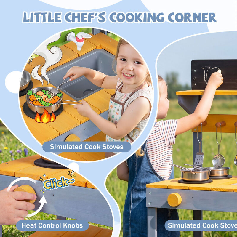 Outdoor Mud Kitchen for Kids with Running Water and Plant Pots image number 6