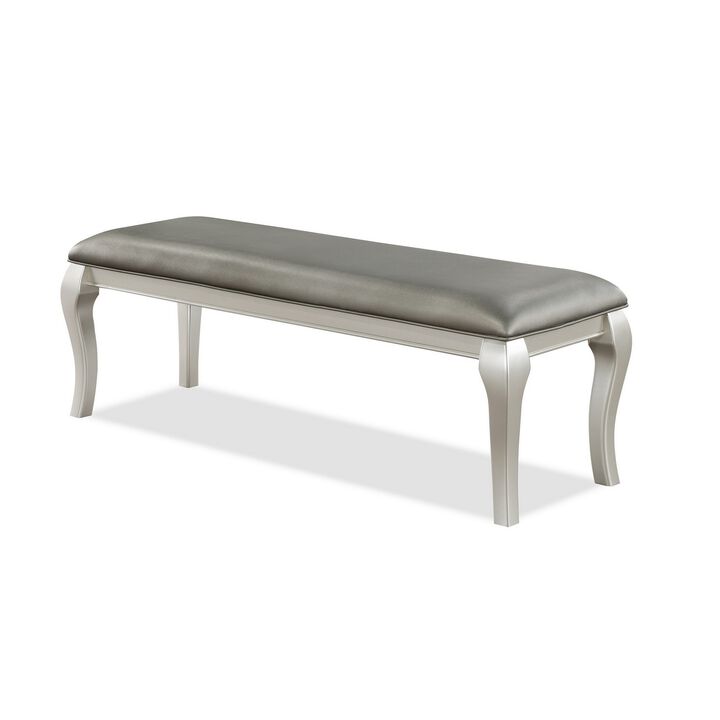 Harrison 52 Inch Bench, Wood Frame, Faux Leather, Cabriole Legs, Gray - Benzara
