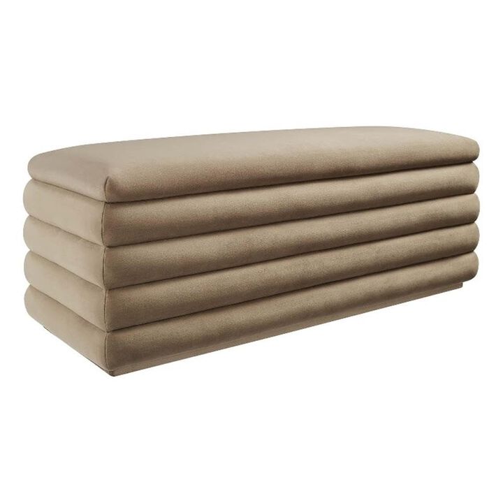 Modway Mezzo 46 Inch Performance Velvet Upholstered Storage Bench in Cadet Blue - Channel Tufted Ottoman for Bedroom, Entryway - Versatile Bed and Living Room Bench with Storage