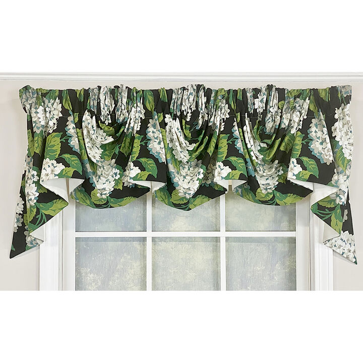 RLF Home Hydrangea Empire Valance Navy 3-Scoop. 64"W x 25"L For windows up to 60"W