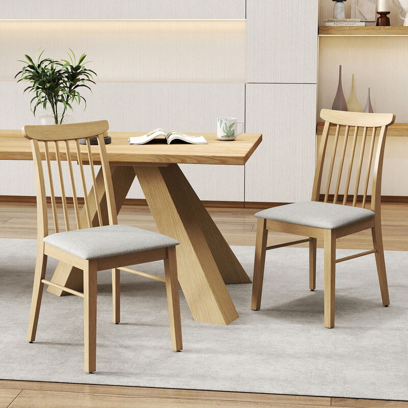 Set of 4 Fabric Kitchen Dining Chairs with Armless Rubber Wood Frame image number 5