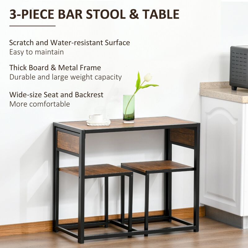 Rustic Brown Duo Diner: Compact Industrial Table Set for 2