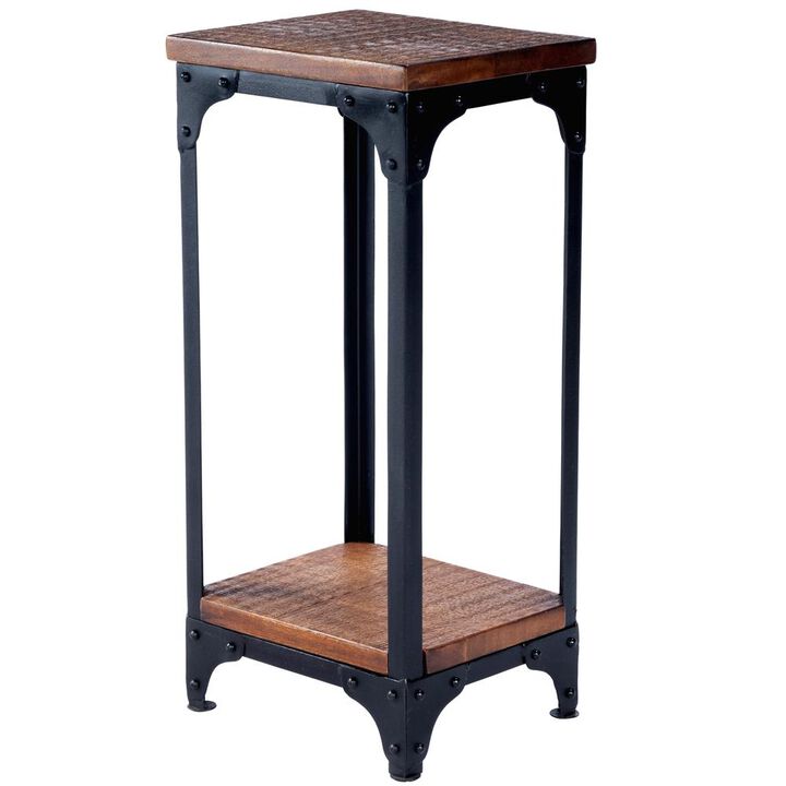 Butler Specialty Gandolph Industrial Chic Wood & Iron Pedestal Stand, Medium Brown