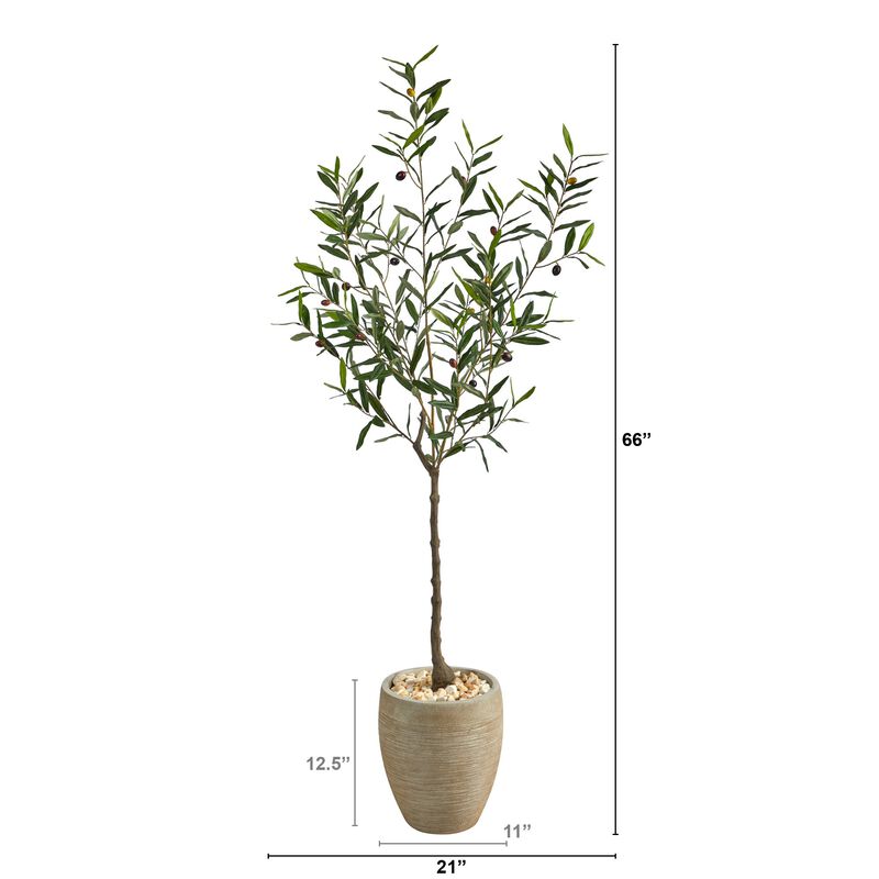 HomPlanti 5.5 Feet Olive Artificial Tree in Sand Colored Planter