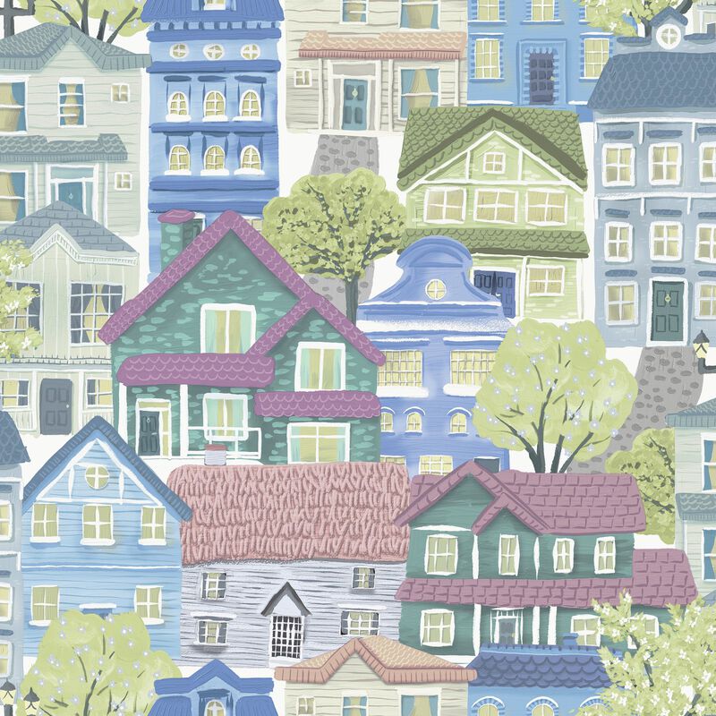 Kids and Teens Whimsical Houses Blue Wallpaper G78601 image number 0