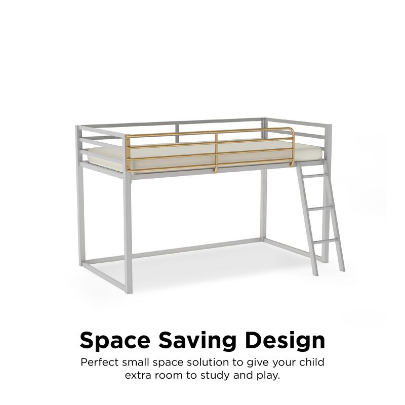 Little Seeds Monarch Hill Haven Twin Size Metal Junior Loft Bed, Dove Gray/Gold Bars