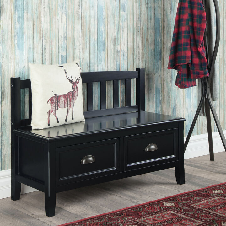 Burlington SOLID WOOD 42 inch Wide Transitional Entryway Storage Bench with Drawers in Black