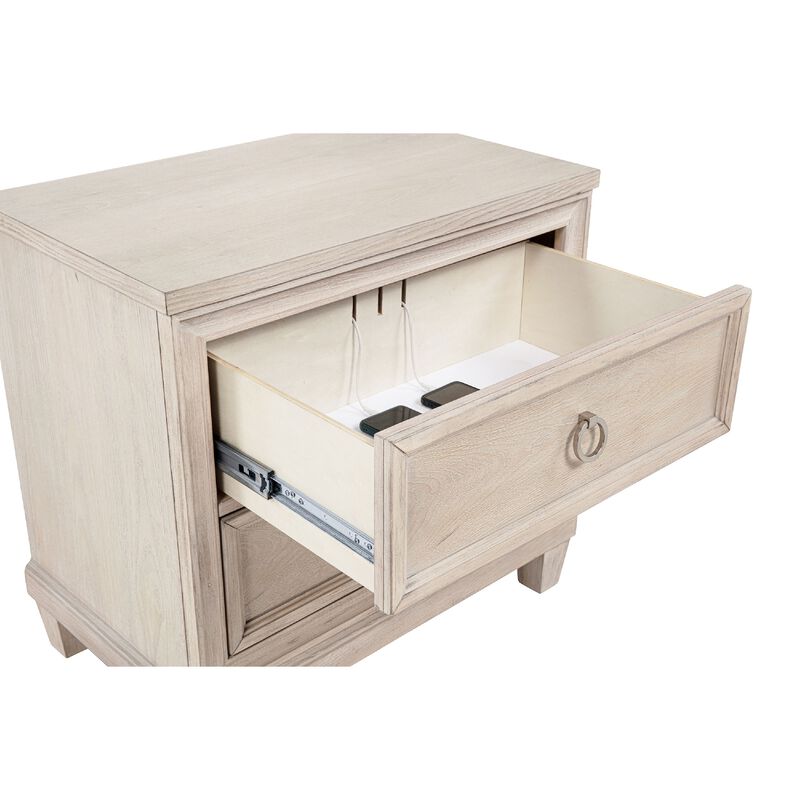 Kylie Nightstand with 2 Drawers, Tapered Legs, Washed Oak Wood 27 Inch image number 5