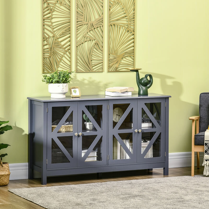 HOMCOM Sideboard, Buffet Cabinet with Tempered Glass Doors and Adjustable Storage Shelf, Credenza, Grey