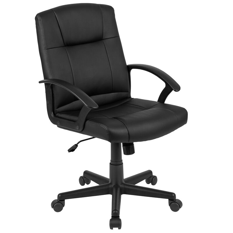 Coffman Flash Fundamentals Mid-Back Black LeatherSoft-Padded Task Office Chair with Arms image number 0