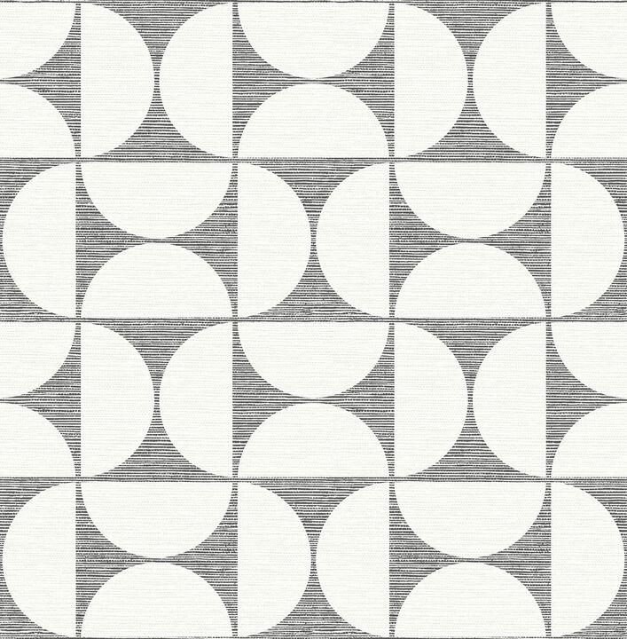 Deedee Black Geometric Faux Grasscloth Wallpaper