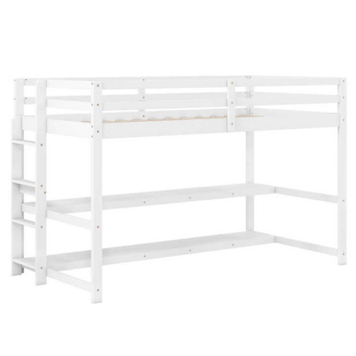 Loft Bed with Storage Shelves, Full-Length Guardrails, and Built-In Ladder