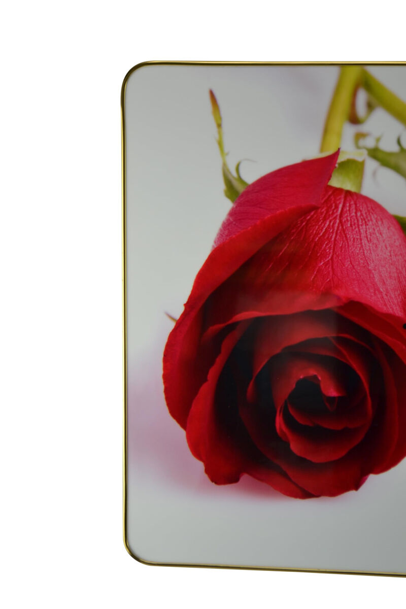 HomeRoots 24" Red White And Gold Solid Wood and Acrylic Silent Roses Floral Wall Clock image number 2
