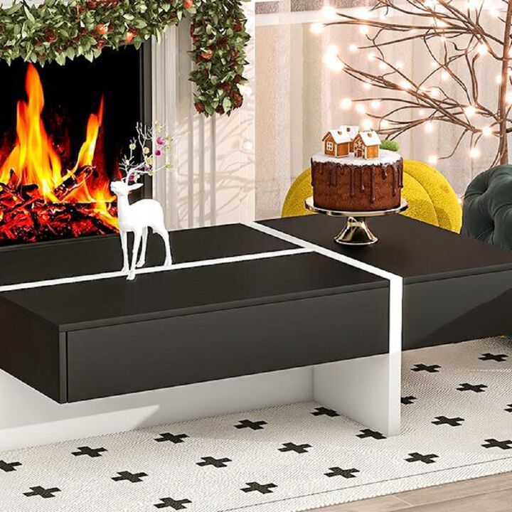 Modern High Gloss Coffee Table, Contemporary Rectangle Design for Sofa or Upholstered Chairs