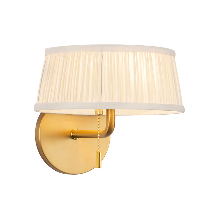Scout 7-in Damp-Rated Wall/Vanity Light with Patterned Pleated Linen Shade