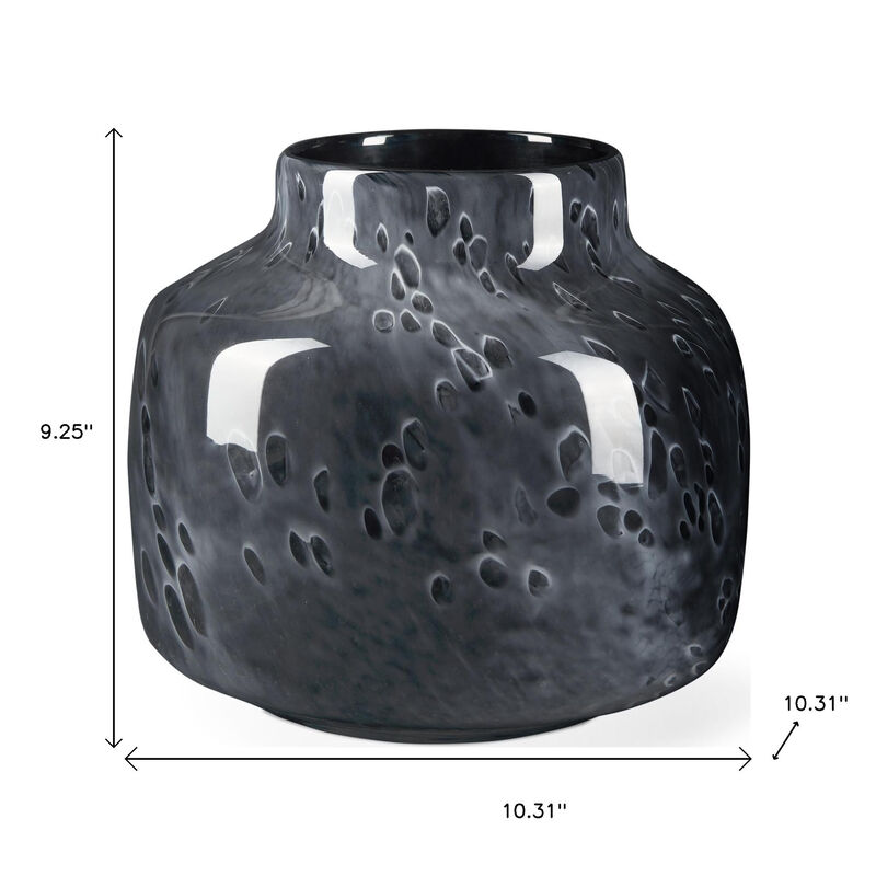 HomeRoots 9" Black Mottled Round Glass Table Vase image number 3