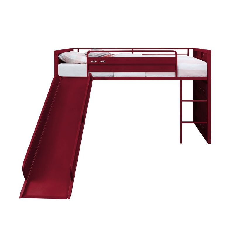 CarTwin Loft Bed w/Slide, Red Finish
