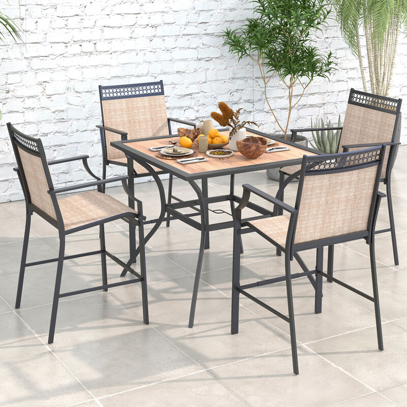 Patio Dining Table for 4 – Square Bistro Table with Umbrella Hole for Outdoor Use