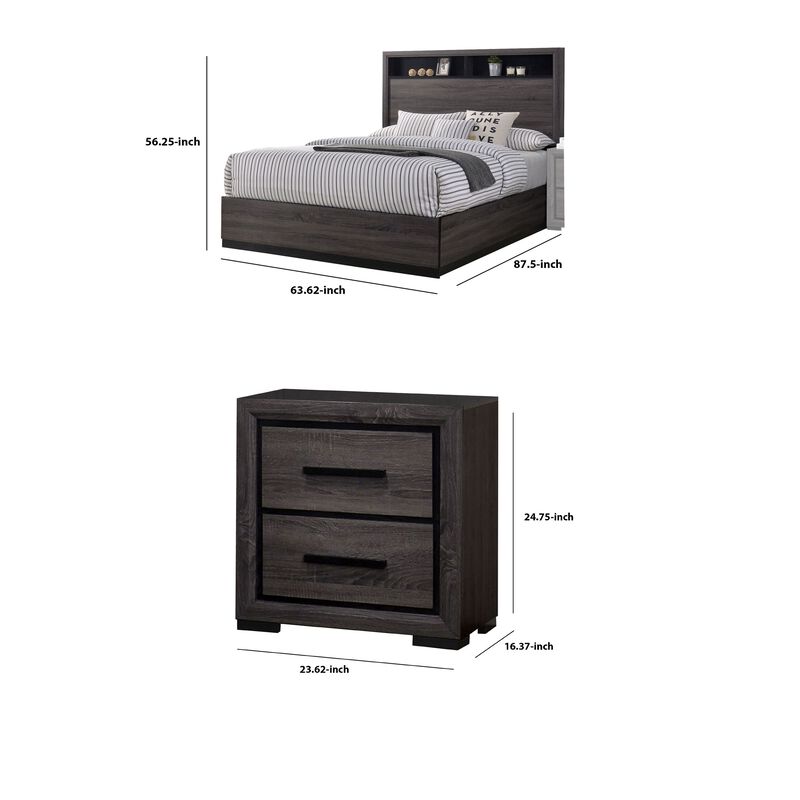 Queen Bedroom Set in Gray & Black Wood &ndash; 2 Piece Set with Nightstand image number 7