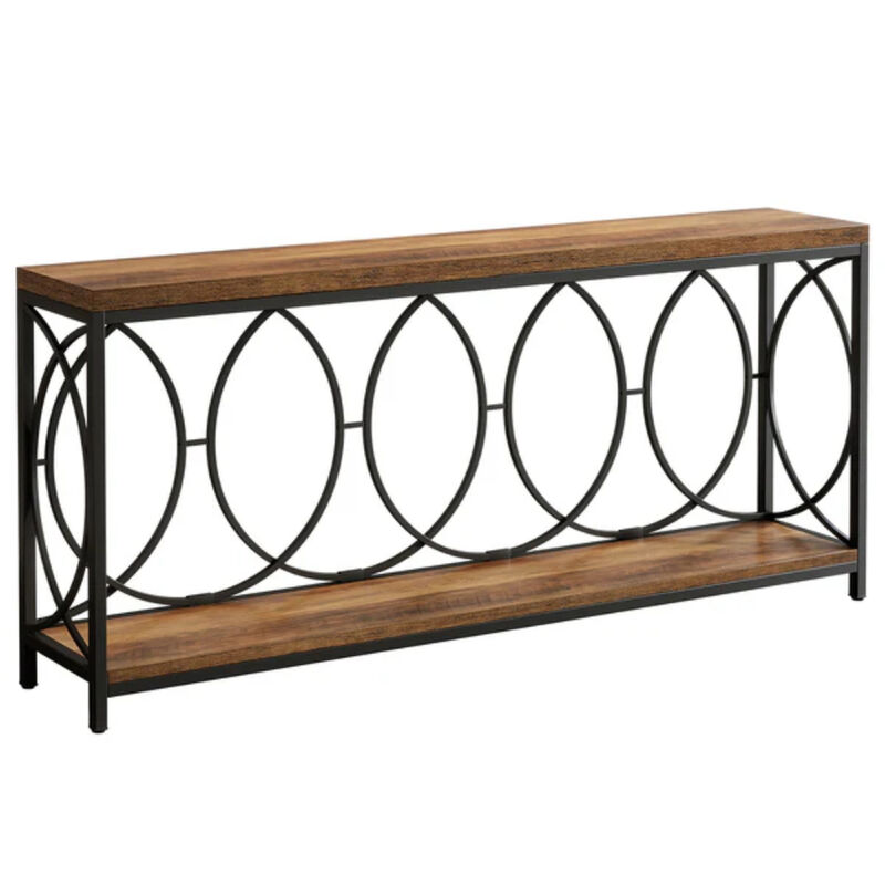 2-Tier Entryway Console Table, Long Sofa Table with Storage Shelf-Brown image number 0