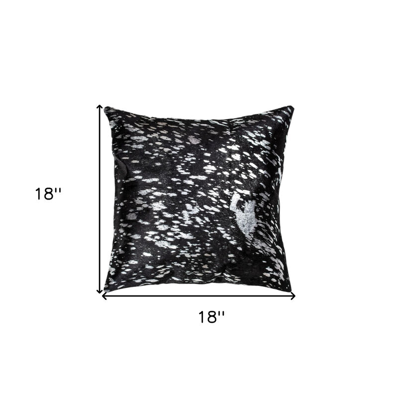 HomeRoots Set of Two 18" Black and Silver Abstract Cowhide Throw Pillows with Glitter image number 4