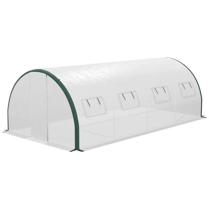 Outsunny 24.6' x 10' x 6.6' Walk-in Tunnel Greenhouse with Upgraded Structure, Outdoor Green House with 2 Hinged Doors, 10 Mesh Windows, Gardening Plant Warm House Tent, White